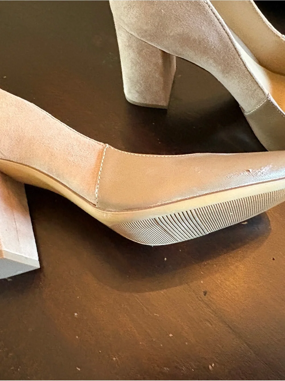 Classic Women's Block Heel Pump in Taupe leather and suede.  Naturalizer  6.5